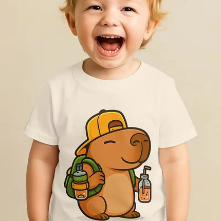 Cute Capybara Boy Clothes Cartoon Graphic Short Sleeve Tee Boy Child T-Shirt Summer Loose Top Fashion Kids Clothes Boys Clothing