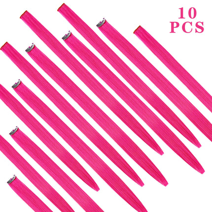 10 Packs Synthetic Straight Hair Colored Clip In One Piece Hair Extensions 22inch Rainbow Color Synthetic Clip In Hair Extension