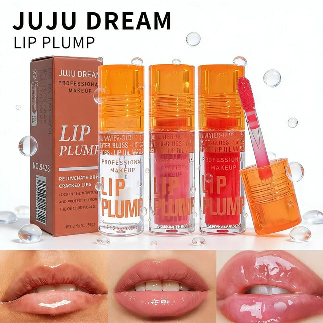 Autumn Winter Essential 3-Pcs Lip Oil Autumn Winter Lip Care 3Pcs HPlump Set Pink Hydrating Long-Lasting Moisturizing Gloss Balm