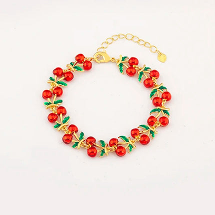 Nidin Fashion Sweet Strawberry/Mushroom/Cherry Drip Oil Delicate Bracelets For Women Girl Elegant Aesthetic Jewelry Accessories