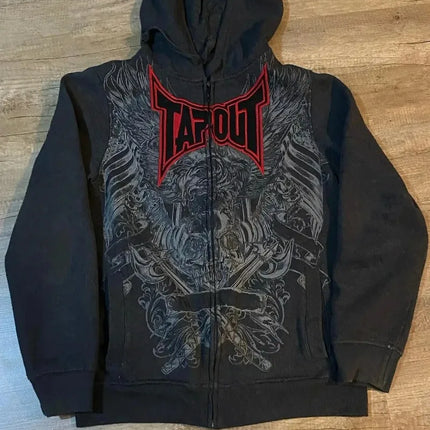 American New Tapout Zipper Hoodie Y2K Harajuku Retro Hip Hop Print Oversized Hoodie Sweatshirt Men And Women Gothic Streetwear