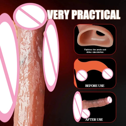 Penis Sleeve Food Grade Silicone Penis Extender Delay Ejaculation Adult Sex Toy Couples Pleasure Reusable Condom Cock Dick Ring