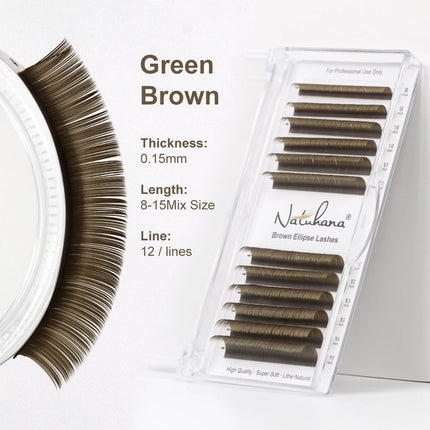 NATUHANA Brown Ellipse Flat Eyelashes Extensions Matte Faux Lashes Split Tips Soft Light Weight Ellipse Shaped Makeup Tools