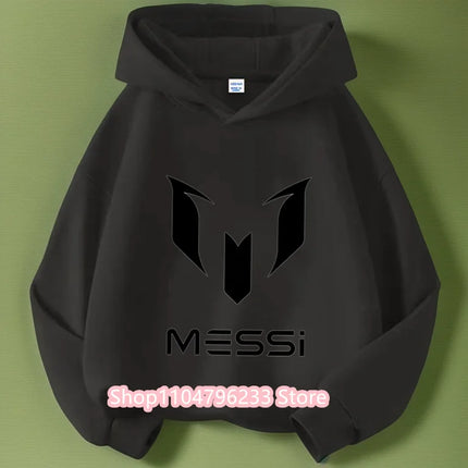 Messi Printed Children's Hooded Hoodie Plus Velvet Sweatshirt Casual Sportswear Pullover Black Top Boy and Girl Kid Baby Clothes
