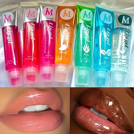 6/12Pcs Fruity Watery Glossy Lip Gloss Set VE, Rosehip, Argan, Mint, Aloe, Coconut Flavor Clear Lip Oil Moisturizing Lip Plumpin