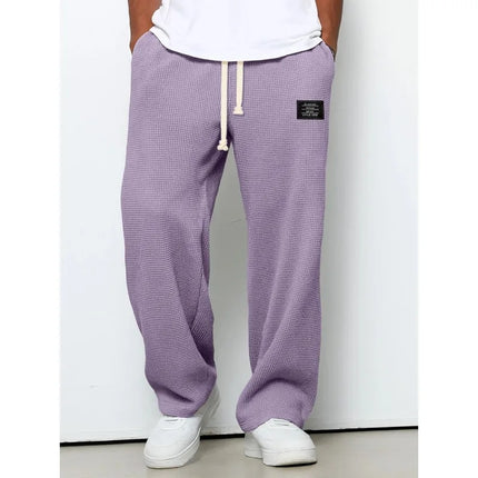 Men's Waffle Knit Wide Leg Sweatpants Autumn Casual Loose Fit Drawstring Trousers Youth Streetwear Hip Hop Joggers Pants