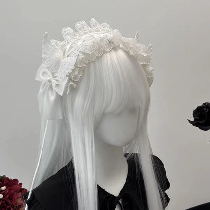Harajuku Y2K Spicy Girl Lace Bow Headband Lolita Hair Accessory Japanese Dark Gothic JK Subculture Headwear Cosplay Headdress
