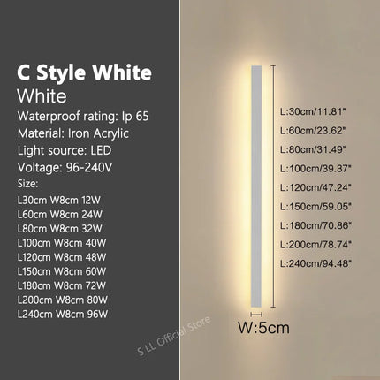 Modern Waterproof outdoor Long Strip LED wall lamps IP65 Iron Wall Light Garden porch Sconce Lights 110V 220V wall washer