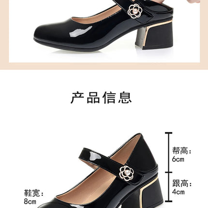 Women's Leather Shoes New Style Dancing Shoes Leongyue Mother Shoes Soft Sole Thick Heel Women's Shoes One-Button Single Shoes