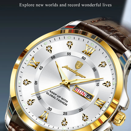 POEDAGAR Original Luxury Male Wristwatch Waterproof Luminous Date Week Men Watch High Quality Leather Quartz Men's Watches Reloj