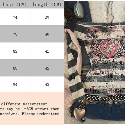 Women's Y2K Sweet 2000s Pink Angel Heart Print, Striped One-Shoulder Long-Sleeved T-Shirt, Suitable For Back-To-School Season,