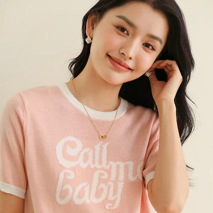 New women's short-sleeved 100% cotton knitted O-neck women's T-shirt Korean version fashionable hot selling top