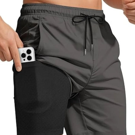 2026 Summer Men's Swim Trunks 5 Inch With Compression Liner Board Shorts Bathing Suits Pockets Beach Swimsuits Surfing LYZ095
