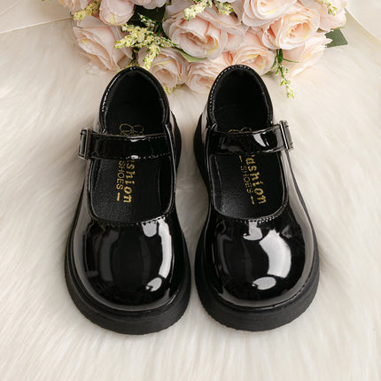 KIDSUN SIZE 26-35 Kids Girls Shoes Flats Comfort Shiny Rubber Oxford School Uniform Shoes Black Shallow Party Dress Casual Shoes