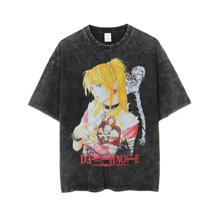Death Note Misa Theme Double-Sided T-Shirt Dark Religious Style Illustration + "DEATH" Typography + Anime Gothic Subculture