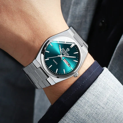 BINBOND 102 Couple Quartz Watch Men's Original Watch Waterproof Night Light Date Week Stainless Steel Men's and Women's Watch