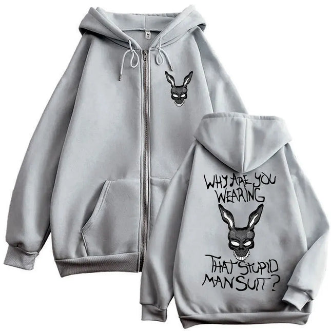 Movie Donnie Darko Why You Wearing That Stupid Man Suit Zipper Hoodie Men Casual Vintage Zip Up Jacket Male Oversized Sweatshirt