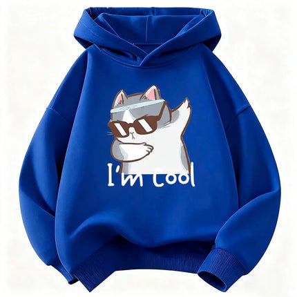 I Am Cool Cat Printed Pullover Hooded Kids Children's Sweatshirt Cute Hoody for Boys Girls Autumn Spring Casual Hoodies