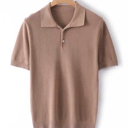 2025 Spring/Summer New Men's Short Sleeved 100% Cotton T-Shirt Sweater POLO Collar Loose Knit Pullover Business Casual Tops