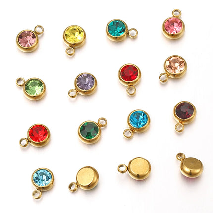 20pcs/lot 6mm Crystal Stainless Steel Rhinestone Charms Birthstone Pendants for Jewelry Making DIY Necklace Bracelet Accessories