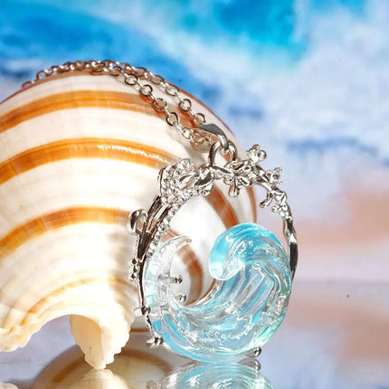 1/3PCS Ocean's Oath Wave Decorative Ring Necklace Earrings Jewelry Set For Women Gift Fashion Sky Blue Decoration Jewelry Gift