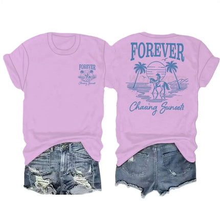 Forever Chasing Sunsets Retro Tshirts Ocean Beach Short Sleeve T-shirts Men Women Fashion Vintage Summer Vibes Casual Streetwear