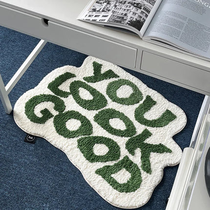 Fluffy Tufted Letter Floor Mat You Look Good Area Carpet Non-slip Korean Irregular Lounge Rug Bedroom Chair Foot Pad Decor