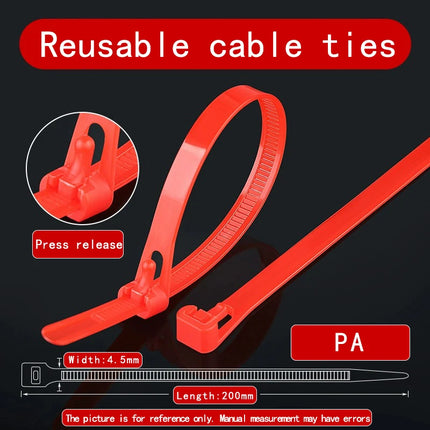 50PCS/100pcs 5*200 Plastic Reusable Cable Zip Tie Nylon May Wrap Straps Ties Slipknot Loose SlipknotRecycle Organizer Detachable