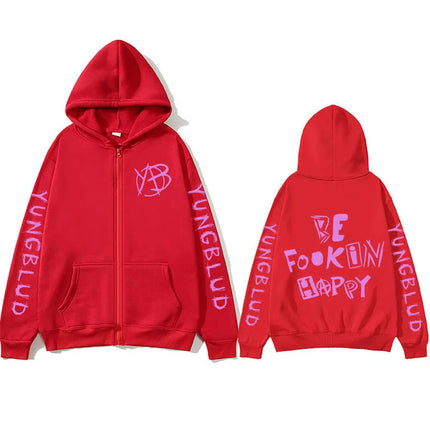 Rock Singer Yungblud Be Fookin Happy Zipper Hoodies Men Women Fashion Vintage Oversized Zip Up Sweatshirt Jacket Coat Streetwear