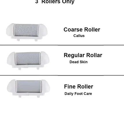 3 Pcs Black Foot Care Tool Heads Hard Skin Remover Refill Replacement Rollers for Cracked Heels Calluses & Dead Skin