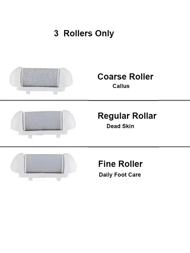 3 Pcs Black Foot Care Tool Heads Hard Skin Remover Refill Replacement Rollers for Cracked Heels Calluses & Dead Skin
