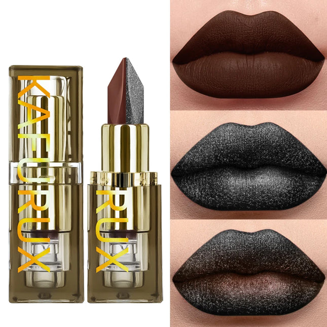 1pc Two Tone Chocolate Color Lipstick Waterproof Glitter&Matte Lip Tint Red Sexy Lips Makeup High Pigmented Lip Liner Cosmetics
