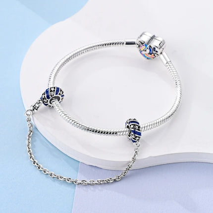 Sparkling Clear Silver Safety Chain 925 Sterling Silver Safety Chain Charm Beads Fit Original Bangle Bracelet DIY Jewelry