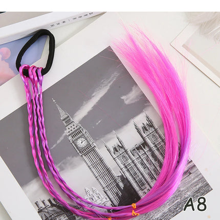 AZQUEEN Synthetic Colored Long Braided Ponytail Extensions With Elastic Band Rainbow Braid Pony Tail Hairpiece For Girl Kids