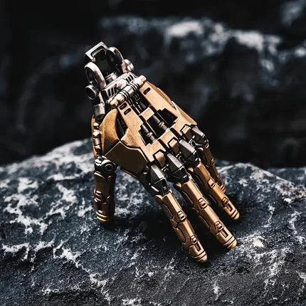 Mechanical Bionic Hand Pendant with Movable Fingers Steampunk Keychain Gothic Punk Robot Hand Jewelry Accessory Gift