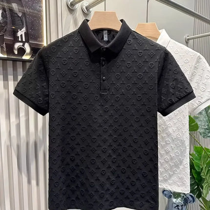 Summer New Men's Lapel Hollow Short-sleeved Polo Shirt Ice Silk Breathable Business Fashion T-Shirt Male Brand Clothes