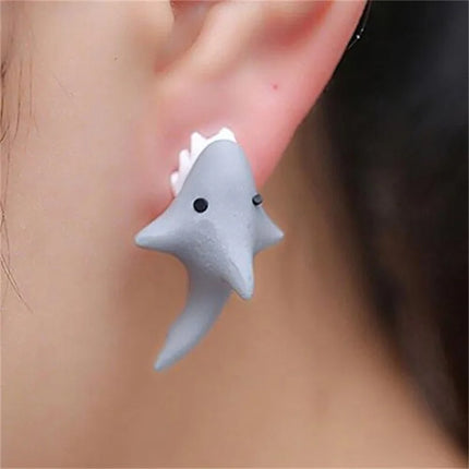 Cartoon Animal Biting Stud Earrings Women Cute Shark Dinosaur Open Mouth Resin Piercing Earring Ear Studs Girls Funny Jewelry