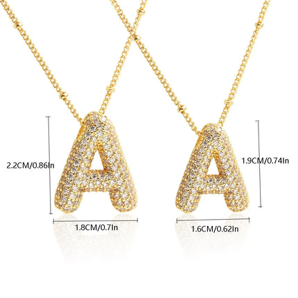 SUNSLL Cubic Zircon A-Z 26 Bubble Letter Necklace 2 Sizes Gold Plated M Chunky Balloon Initials Pendant Women Chain Jewelry 2024