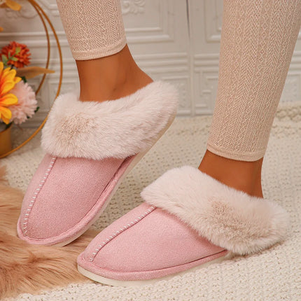 Closed Toe Warm Cotton Slippers Women Faux Fur Thick Plush Winter Home Shoes Woman Lightweight Casual Indoor Slides Female