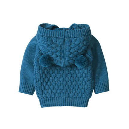 0-24months Baby Boys And Girls Solid Color Sweater Coat Long Sleeve Thermal Hooded Knitted Sweater For Infant