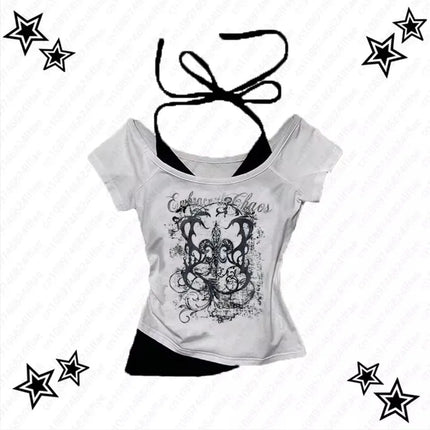 Women's 90s Vintage Punk T-Shirt Summer Streetwear Sexy Short Sleeve Gothic Slim Crop Top Hotgirl Casual Women's Tee Harajuku Y2k