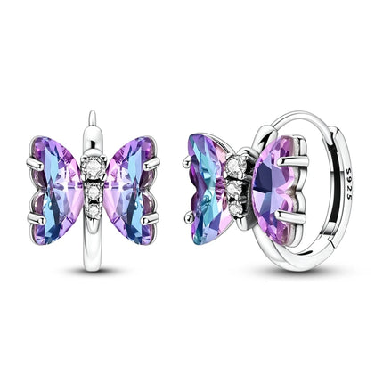 Luminous Shell Women Earrings Original 925 Sterling Silver Pave CZ Star Moon Hoop Earrings Engagement Wedding Jewelry