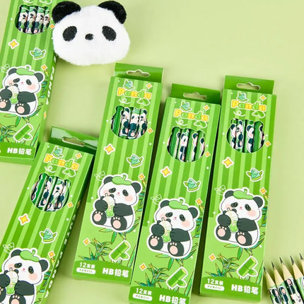 12Pcs/Set Cute Panda Pencil Wood Stationery Drawing Pen Cartoon Pattern Sketch Pen for Student