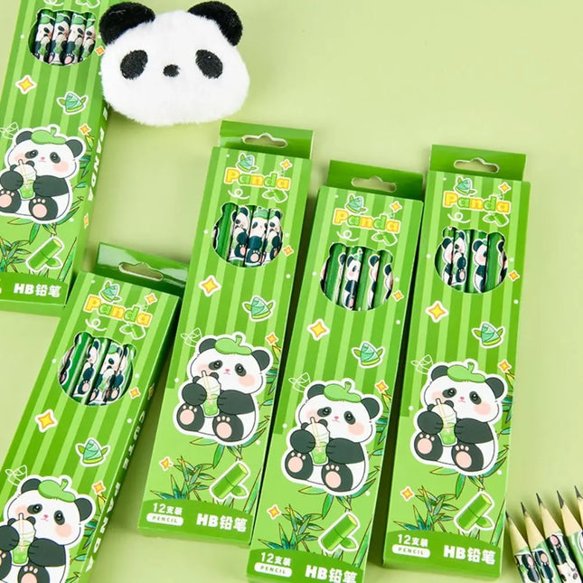 12Pcs/Set Cute Panda Pencil Wood Stationery Drawing Pen Cartoon Pattern Sketch Pen for Student