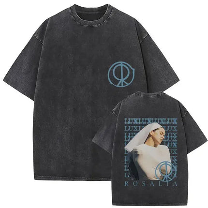 Harajuku Vintage Clothing  Vintage Washed Rosalia Lux Tour 2025 T Shirt Harajuku Aesthetic Oversized T-shirts Unisex