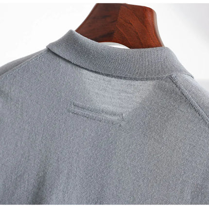 Spring and Summer New Polo Collar 100% Fine Wool Short Sleeve Men's Business Casual T-Shirt with Turn-down Collar and Pocket