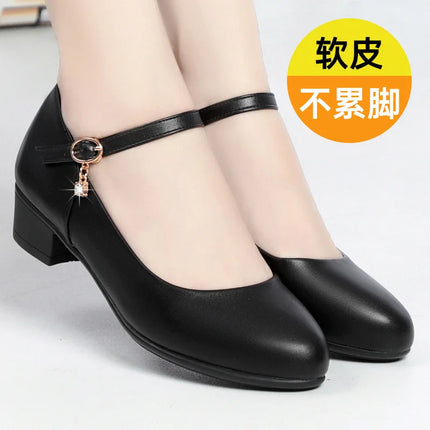 Women Fashion Sweet Red Comfort Buckle Strap Square Heel Pumps Lady Casual Black Pu Leather Office High Heel Shoes Spring Autumn