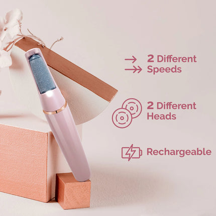 Rechargeable Electric Foot Callus Remover Set Pink & White Pedicure Tools with 2 Bonus Replacement Heads for Smooth Feet Care