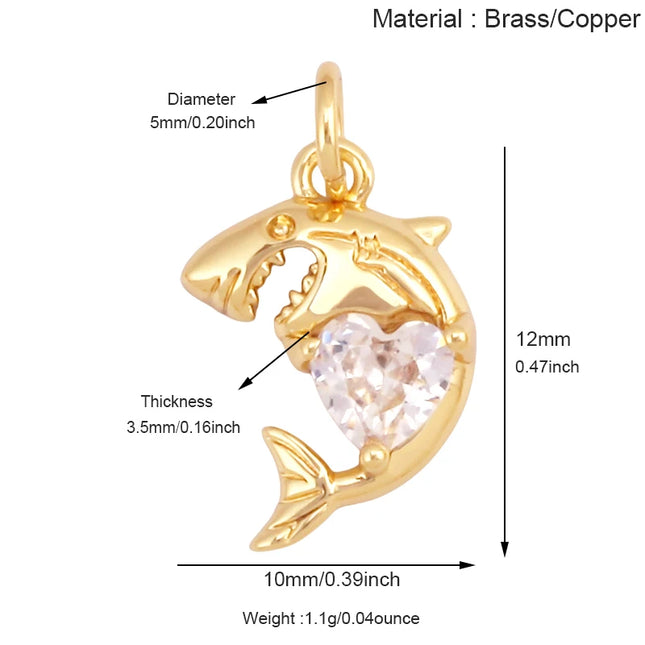 Enamel Fish Bone Squid Marine Sea Dalphin Charm Pendant,18K Real Gold Silver Plated Zircon Jewelry Finding Supplies S87 S75