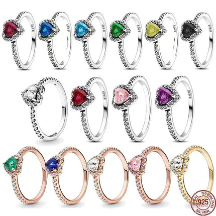 High quality 925 sterling silver adjustable ring, sparkling luxury circular heart-shaped crown crystal ring,women's jewelry gift